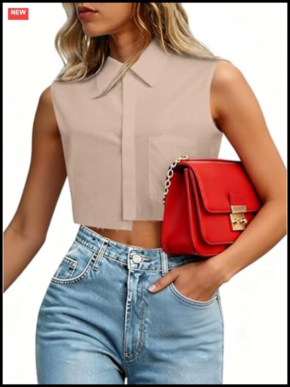 Sleeveless Cropped Button Down Shirt Asymmetrical Hem Blouse